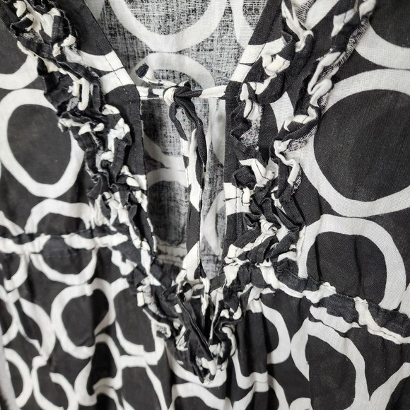 MUDPIE Women BAP LADY Small Black Linen Geometric Swimsuit Cover-Up Tunic Dress - Picture 3 of 8